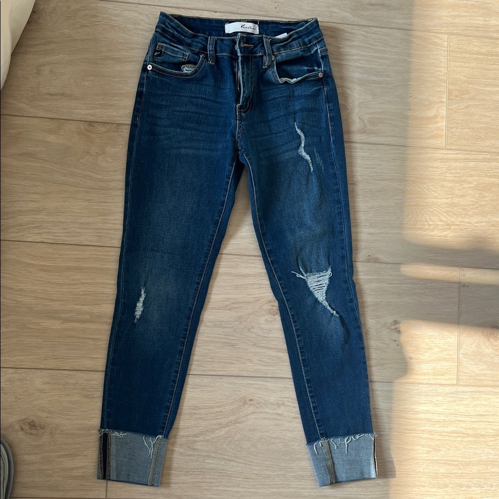 KanCan Dark Blue Distressed Ankle Jeans